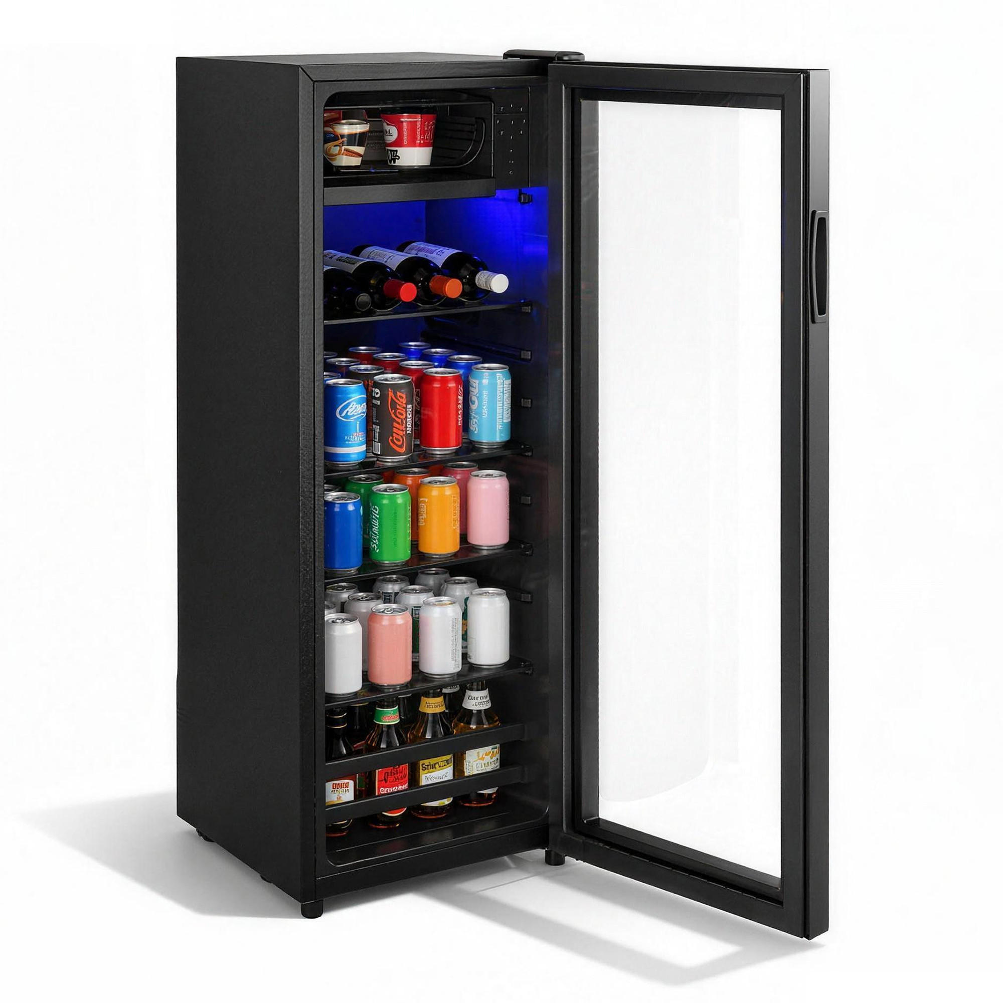 MINIKÜHLSCHRANK 40.5/40/112 cm Schwarz 128L mit verstellbare Einlegeböden und blaueLED - Schwarz, Metall (40/110/40.5cm) - Oxeza