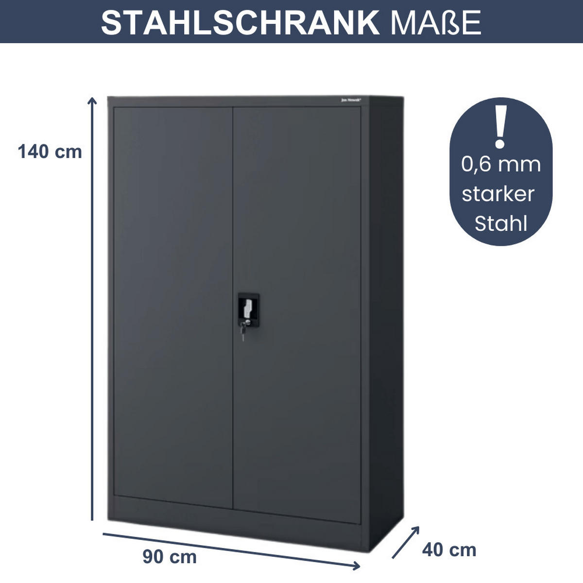 AKTENSCHRANK abschließbar KADO mit Flügeltüren 140x90x40cm Anthrazit - Anthrazit, Metall (90/140/40cm) - DELUKE