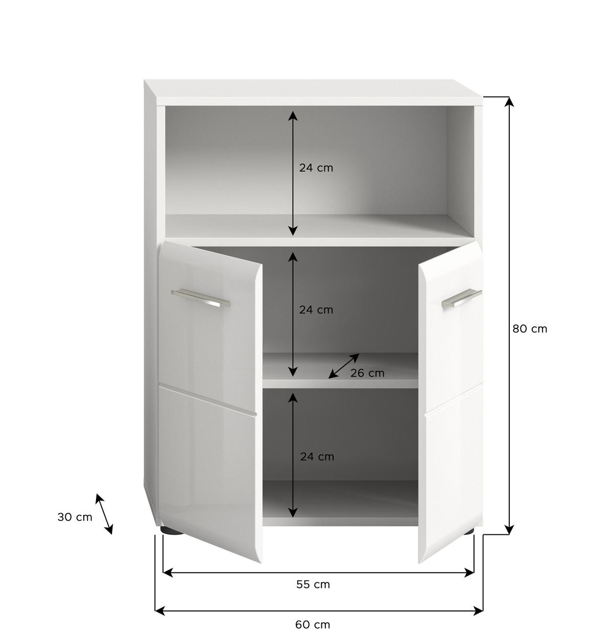 STANDSCHRANK breit Ice Bad in weiß Nachbildung und weiß hochglanz B/H/T: 60x80x30 cm - Weiß, Holz (60/80/30cm)