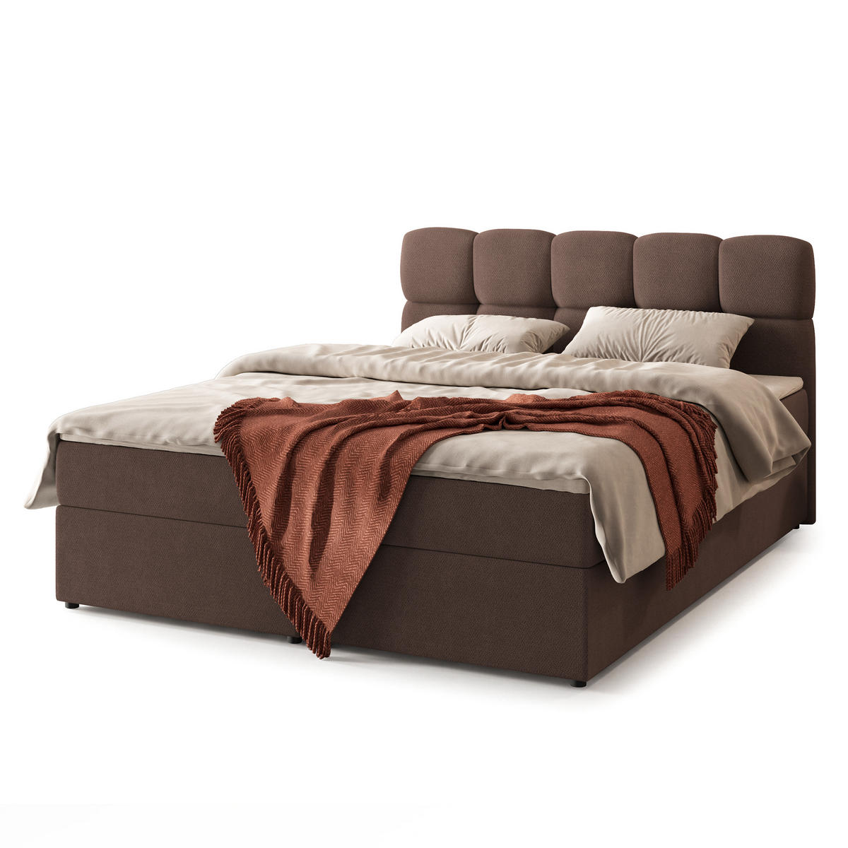 BOXBETT MERU 180x200 cm mit Matratze und Topper - Braun - Braun, Holz (180/200cm) - MASSENO