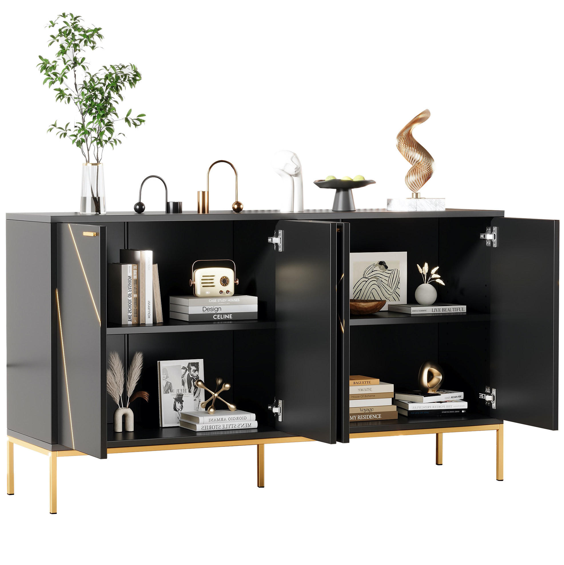 SIDEBOARD 150/40/80 cm aus Spanplatte mit verstellbaren Einlegeböden Schwarz - Schwarz, Holzwerkstoff (150/80/40cm) - Modenvie