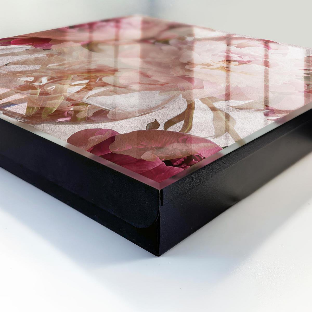 SCHLÜSSELBOX Schwarz 30x30 cm- Türöffnung nach rechts - Romantische Blumen - Pink, Metall (30/30/5cm) - TULUP