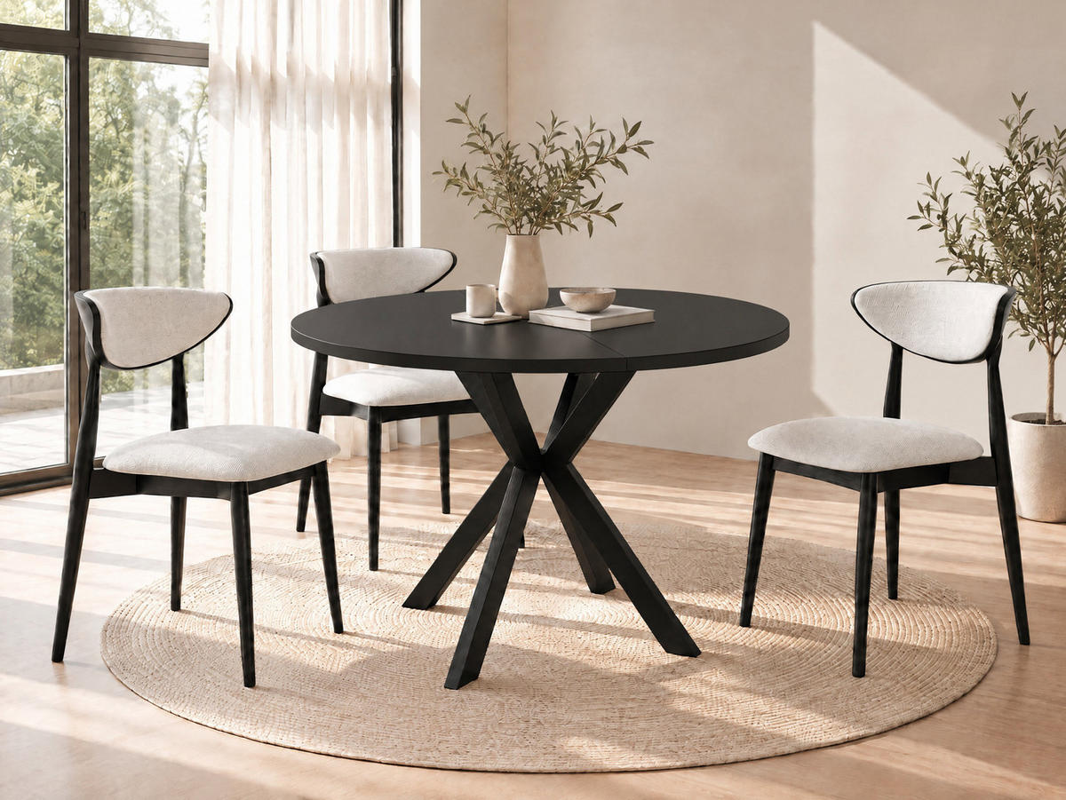 OKRUHLY Rozkladaci Jedalensky Stol - Loft Styl s Kovovymi Nohami - 100 az 180 cm - Industrialny Stol - Cierny - 100 cm - čierna, kov/kompozitné drevo (100/180/76cm) - WFL GROUP