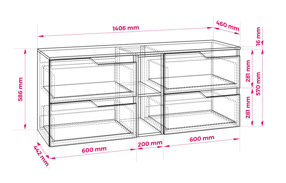 BADEZIMMERSCHRANK: Kaschmir, 140 (2 x 60 + 20) x 46 x 58 cm - Kaschmir, Holzwerkstoff (140/58/46cm) - 3XE LIVING