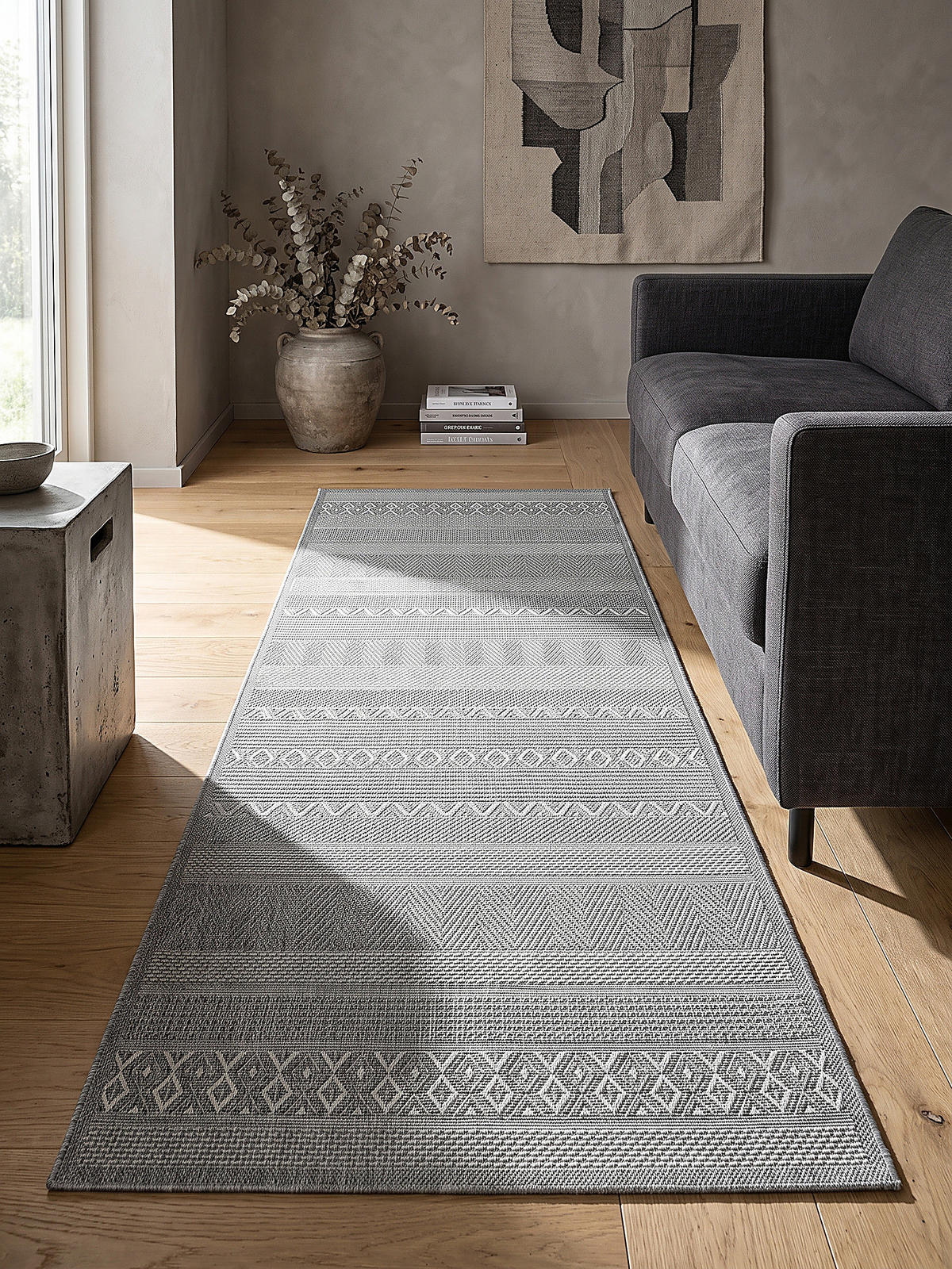 TEPPICH Flachgewebe ESERA Gestreift Polypropylen Grau 80 x 150 cm - Grau, Textil (80/150cm) - KADIMA DESIGN