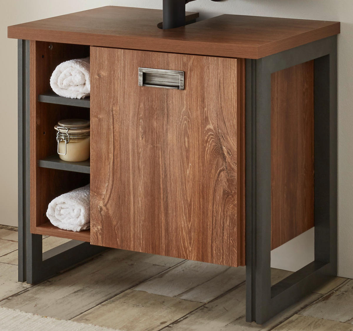 WASCHBECKENUNTERSCHRANK Eiche Stirling, Matera grau, Badmöbel Unterschrank 61 x 62 cm - Eichefarben/Grau, Holzwerkstoff (61/62/40cm) - Furn.Design