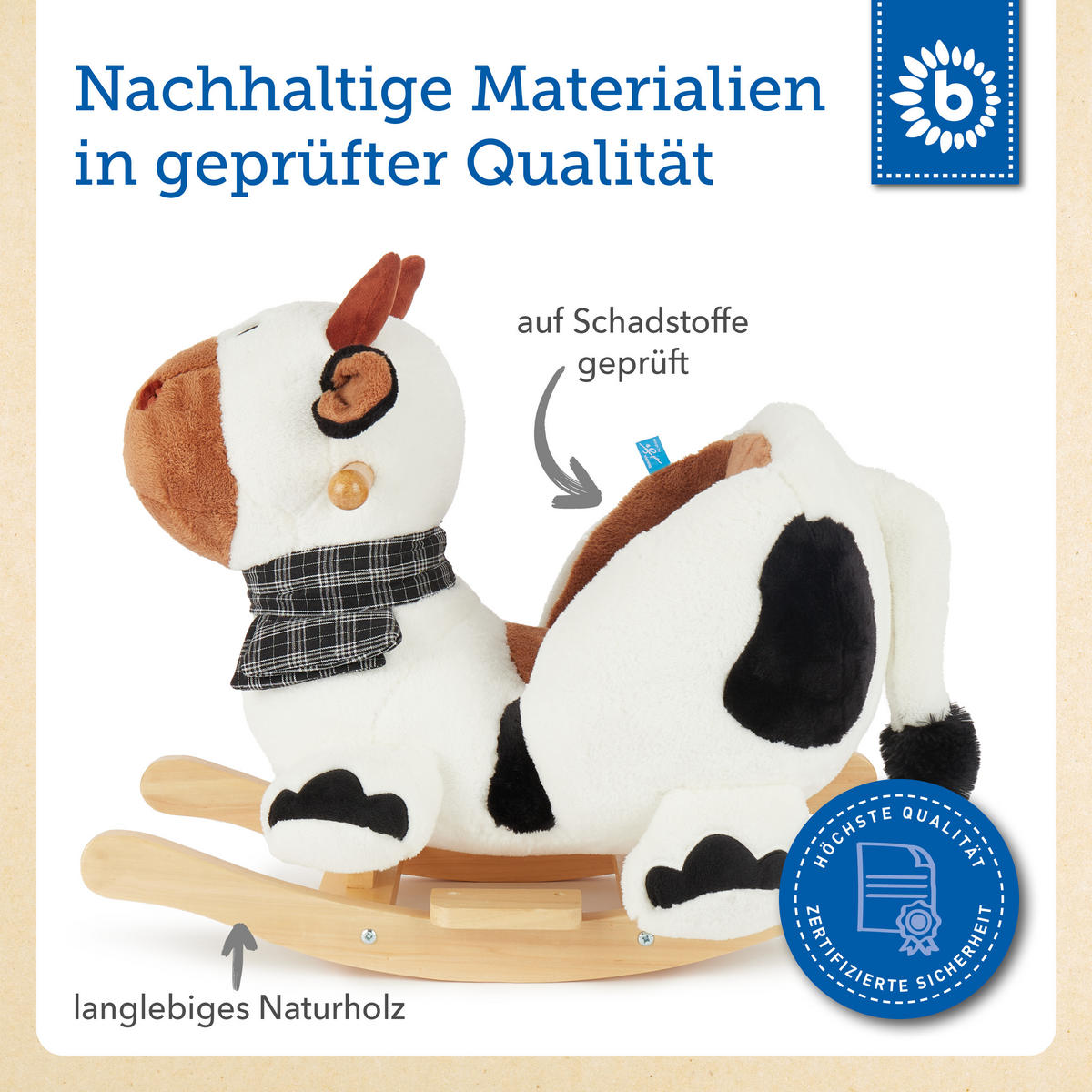 SCHAUKELTIER Plüsch Schaukelpferd - Schwarz/Weiß, Textil (60/51/35cm) - Bieco Spielwaren