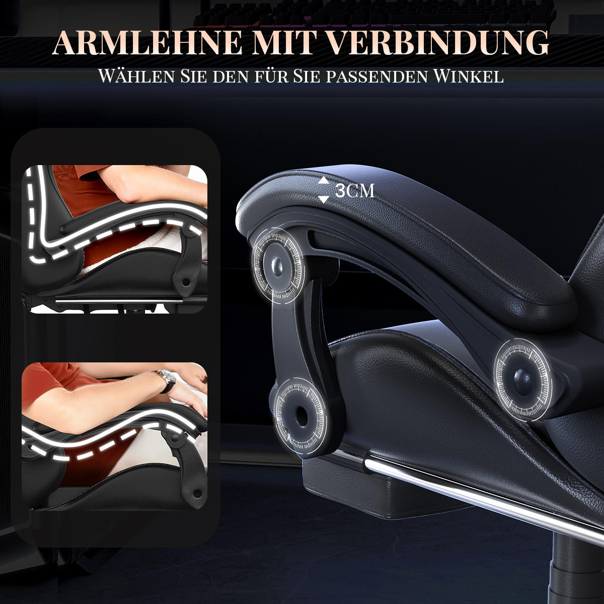 GAMINGSTUHL Schwarz,mit Massage,Fußstütze, Ergonomisch, Verstellbar - Schwarz, Metall (26/59/77cm) - Rattrix