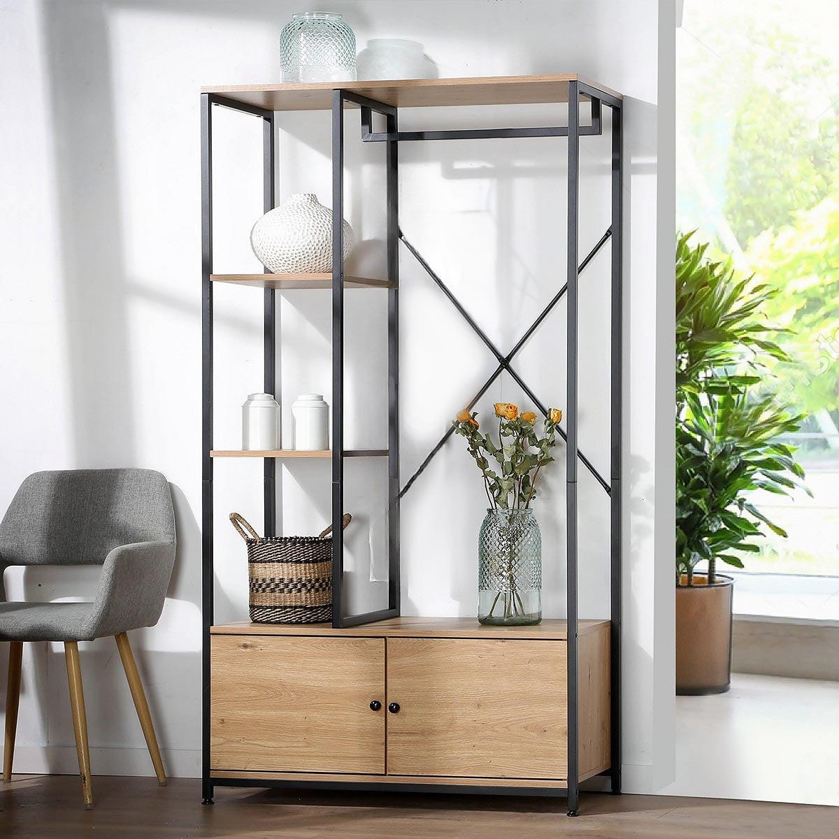 KLEIDERSCHRANK mit Regalen und Ablagen 2 TÃ¼ren 90/40/167 cm - Eichefarben, Holzwerkstoff (40/167/90cm) - Calicosy