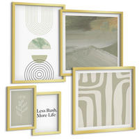 BILDER SET 5er Set - 50x50 cm & 20x30 cm & 40x60 cm Goldrahmen - Geometrische Pflanzenmuster - Goldfarben, Kunststoff (40/60cm) - TULUP