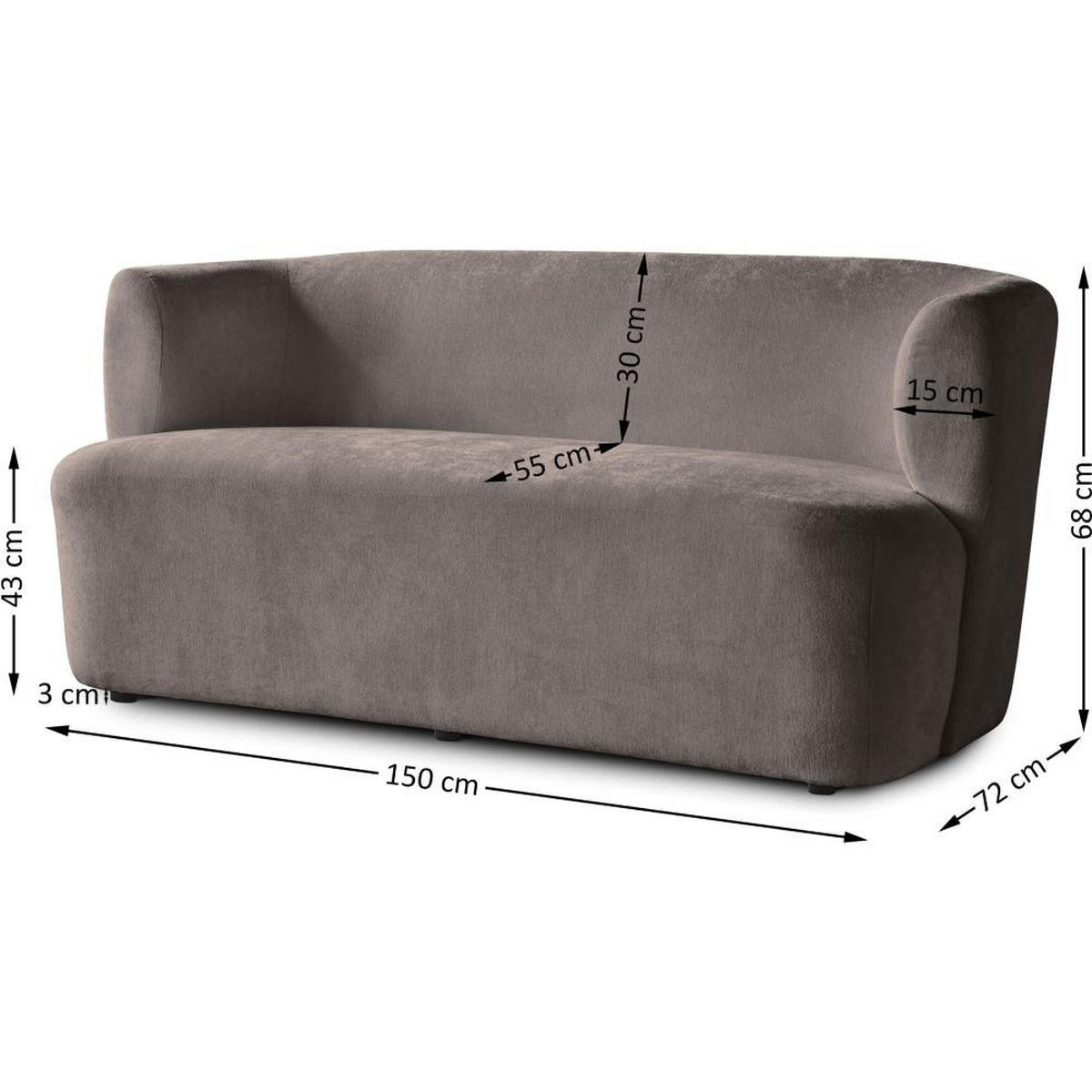 2-SITZER SOFA Nori braun velour - Schwarz/Braun, Kunststoff/Textil (150/68/72cm) - Beautysofa