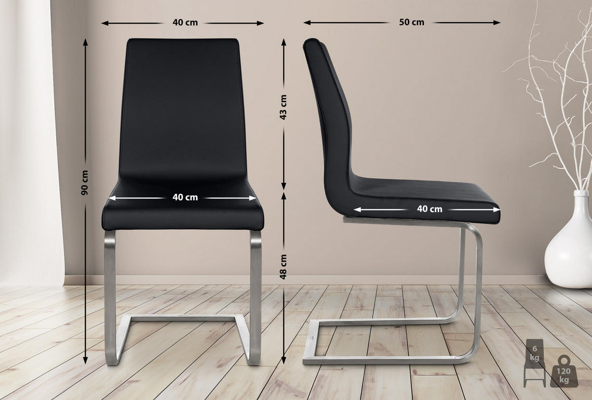 SCHWINGSTUHL Lederlook schwarz - Edelstahlfarben/Schwarz, Textil/Metall (40/90/50cm) - CLP