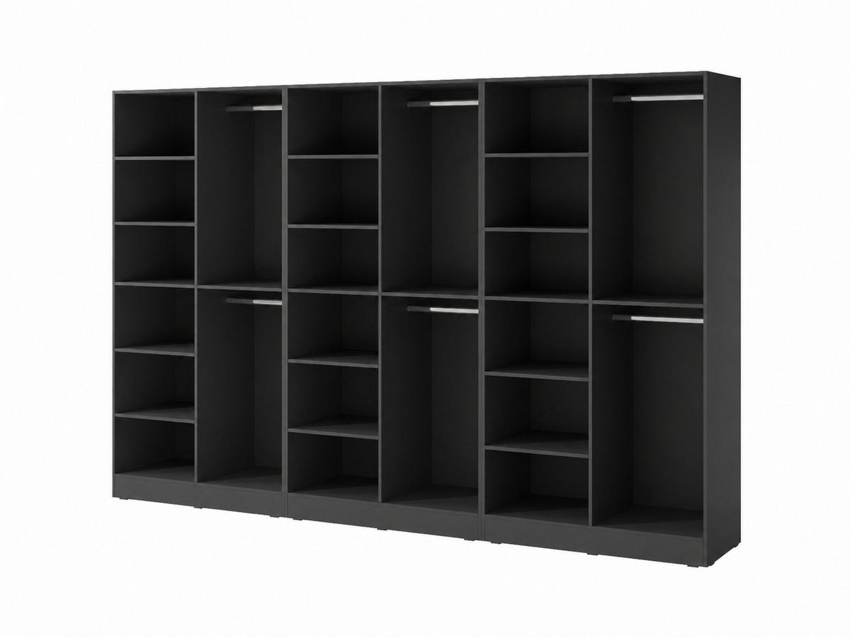 DREHTÜRENSCHRANK ATELIO 303/200/51 cm Modern Kleiderschrank 6-türig Schwarz - Schwarz, Holzwerkstoff (303/200/51cm) - MASSENO