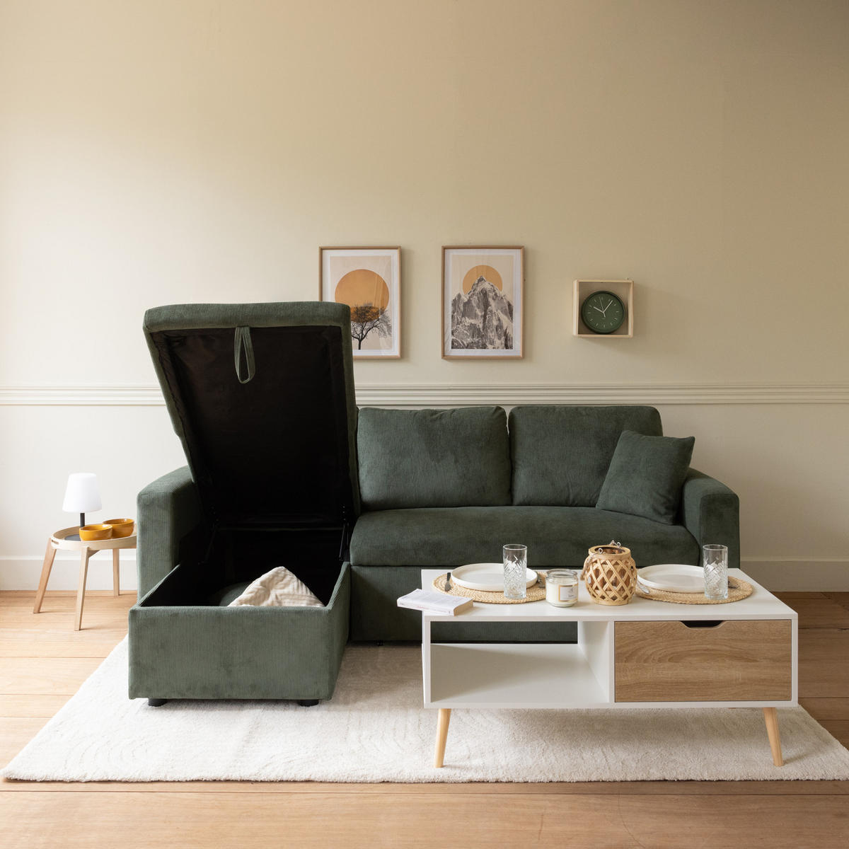 ECKSOFA CLARK Grün 3 Plätze - Grün, Textil (225/146cm) - Happy Garden