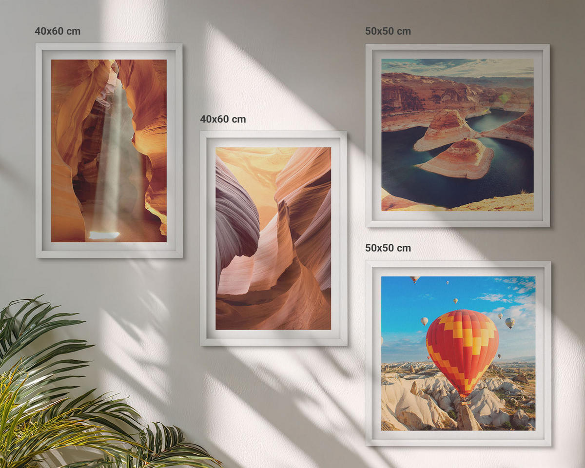 BILDER SET 4er Set - 50x50 cm & 40x60 cm Weißer Rahmen - Wasserfall in der Schlucht - Weiß, Kunststoff (50/50cm) - TULUP