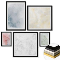 WANDBILDER 5er-Set - 50x50 cm & 20x30 cm & 40x60 cm Schwarzer Rahmen - Aquarellfarben in Pastellfarben - Schwarz, Kunststoff (40/60cm) - ArtPrintCave