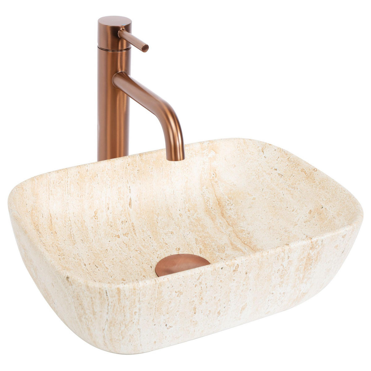 AUFSATZWASCHBECKEN BELINDA MINI TRAVERTINE MATT 36/25/11,5 cm - Beige, Keramik (36/11.5/25cm) - REA