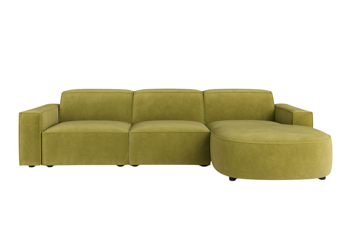 ECKSOFA Cursal Round L-Form, Stoff Salvador, Olive, Rechts - Olivgrün, Holz (284/166cm) - Kaiser Möbel