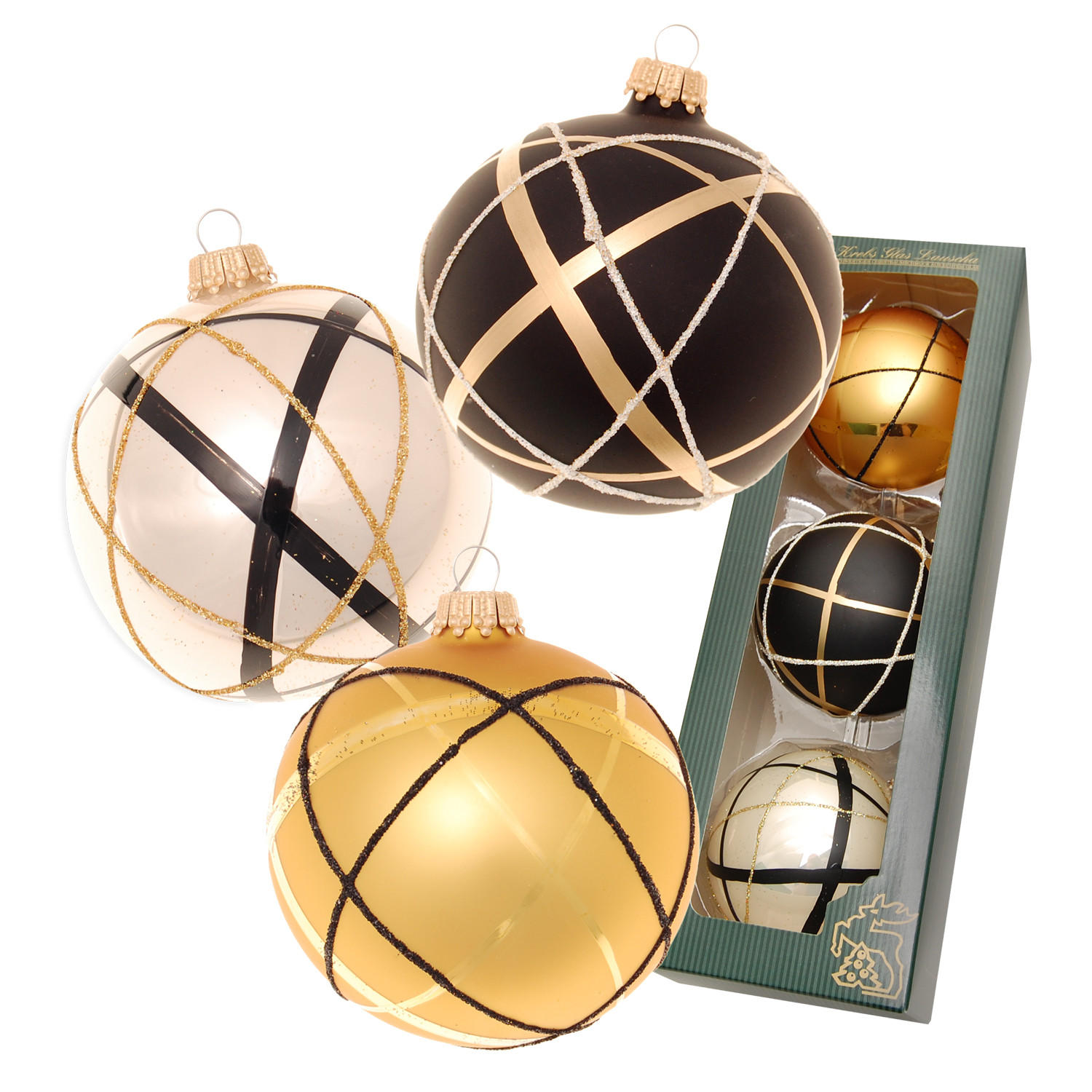 CHRISTBAUMKUGELN Champagner-Design Goldfarbig 8cm (Glas / 3 Stk.) - Goldfarben, Glas (8/8/8cm) - Krebs Glas Lauscha