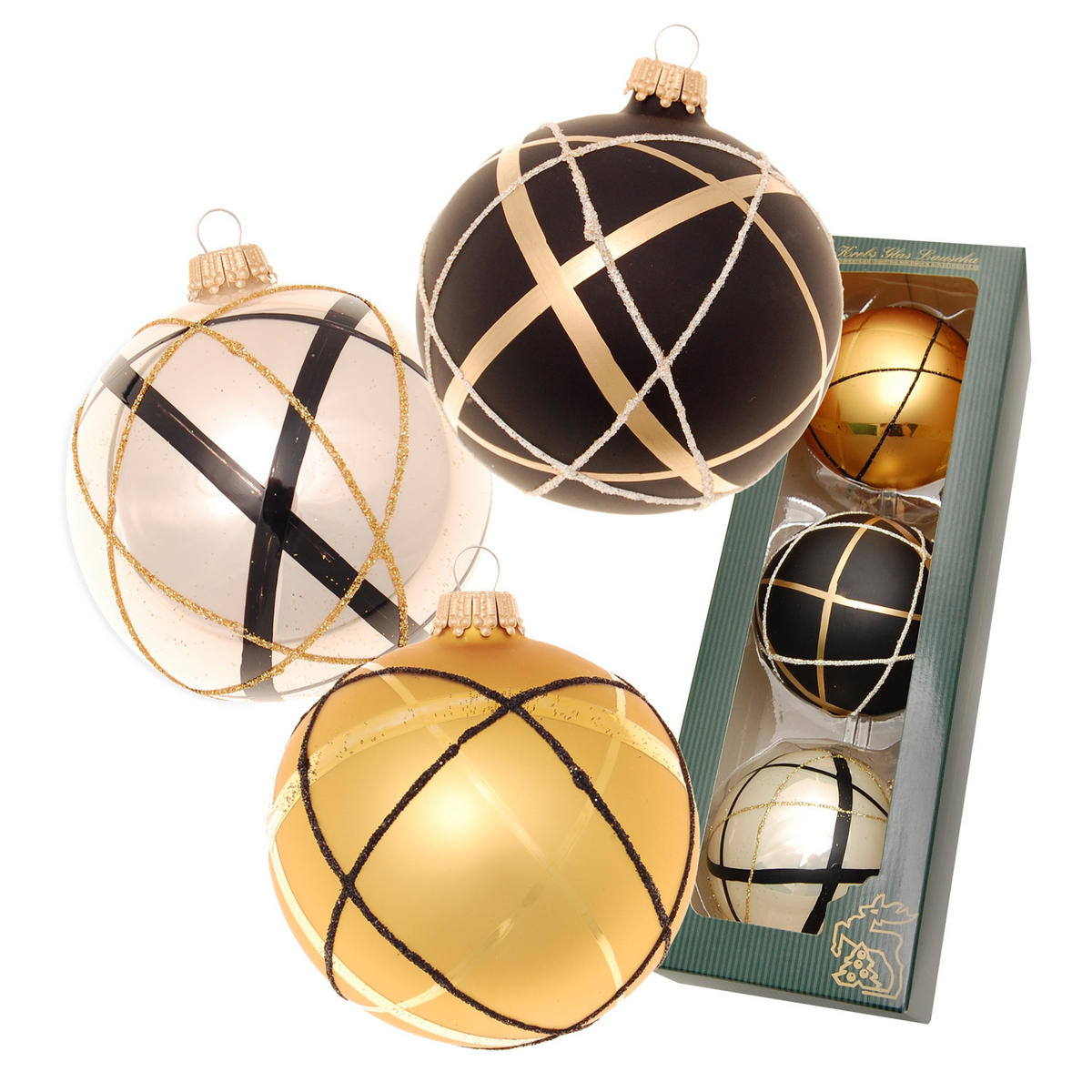 CHRISTBAUMKUGELN Champagner-Design Goldfarbig 8cm (Glas / 3 Stk.) - Goldfarben, Glas (8/8/8cm) - Krebs Glas Lauscha