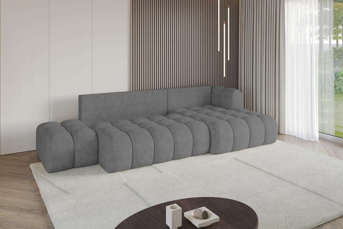 ECKSOFA mit Schlaffunktion Ottomane RECHTS OLEA-L2 321x164x75 Grau Velours - Anthrazit/Schwarz, Holzwerkstoff/Kunststoff (164/321cm) - ALTDECOR
