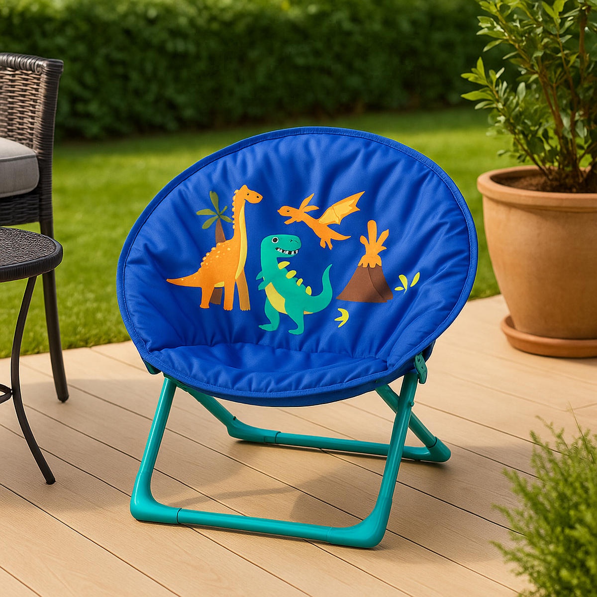 KINDERSESSEL Mehrfarbig klappbar Dino - Blau, Kunststoff/Textil (50/47/48cm) - Relaxdays