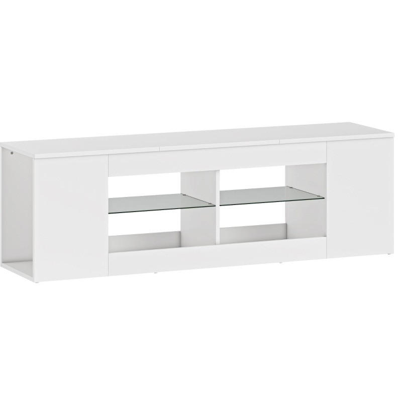 TV-LOWBOARD 140/35/42,5 cm Weiß aus Glas und Spanplatte mit 6 Fächern - Weiß, Glas (140/42.5/35cm) - OKWISH