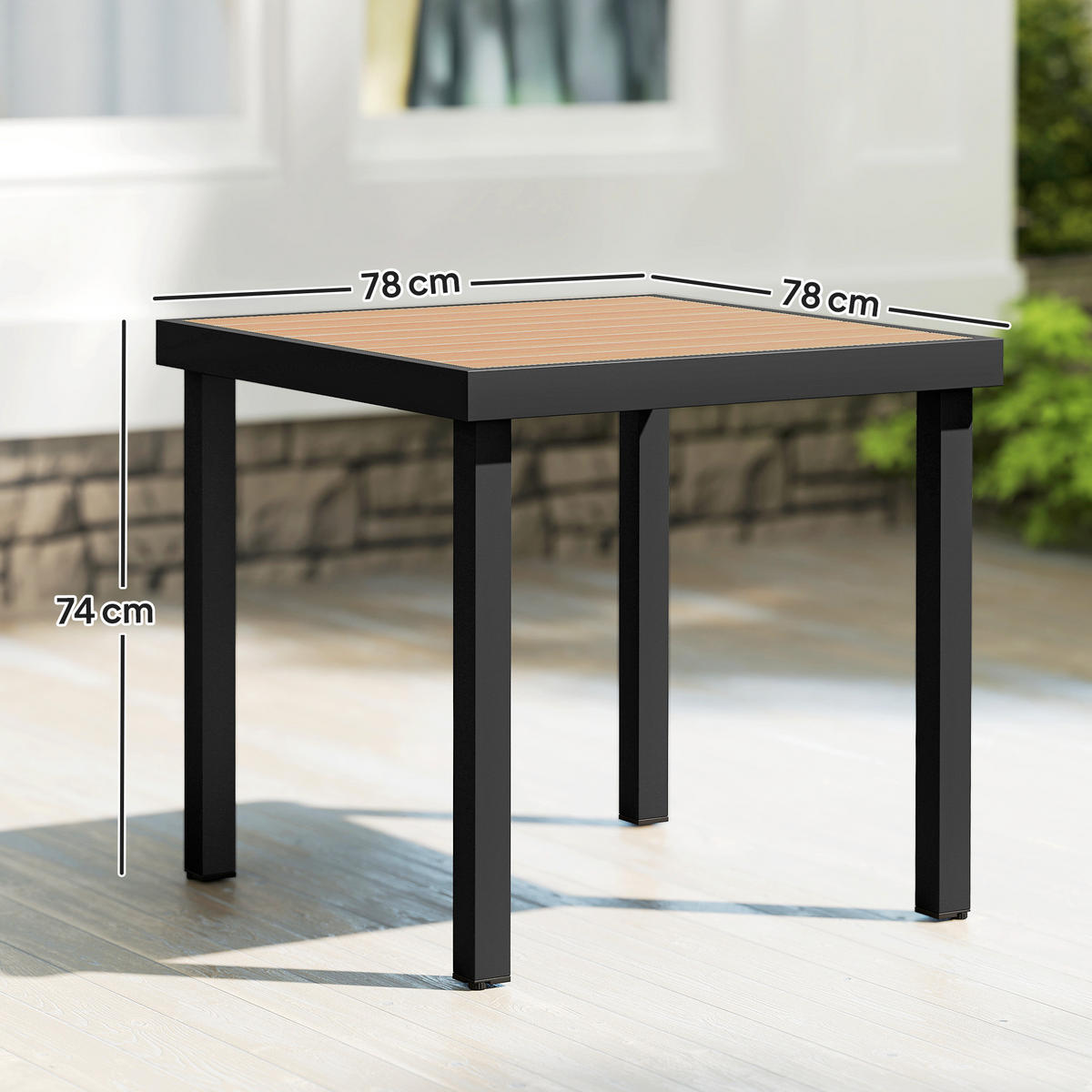 GARTENTISCH, Naturholz, Aluminium - Naturfarben, Kunststoff/Metall (78/78/74cm) - Outsunny