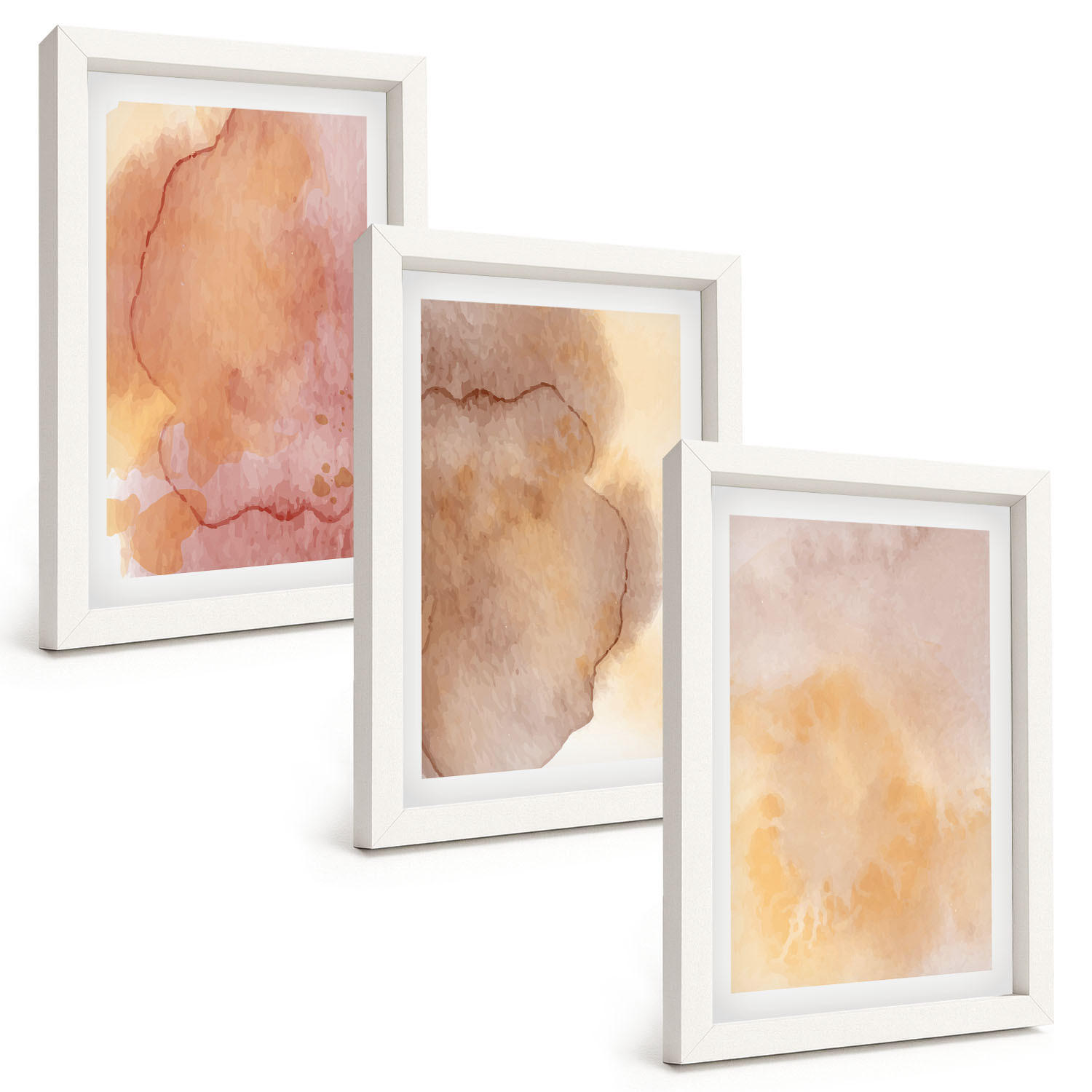 BILDER SET 3er Set - 20x30 cm Weißer Rahmen - Warme, farbenfrohe Aquarelltexturen - Weiß, Kunststoff (20/30cm) - TULUP