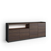 SIDEBOARD, Dunkler Eiche und Schwarz, 207/37/80cm, mit Led - Dunkelbraun, Holzwerkstoff (207/80/37cm) - Skraut Home