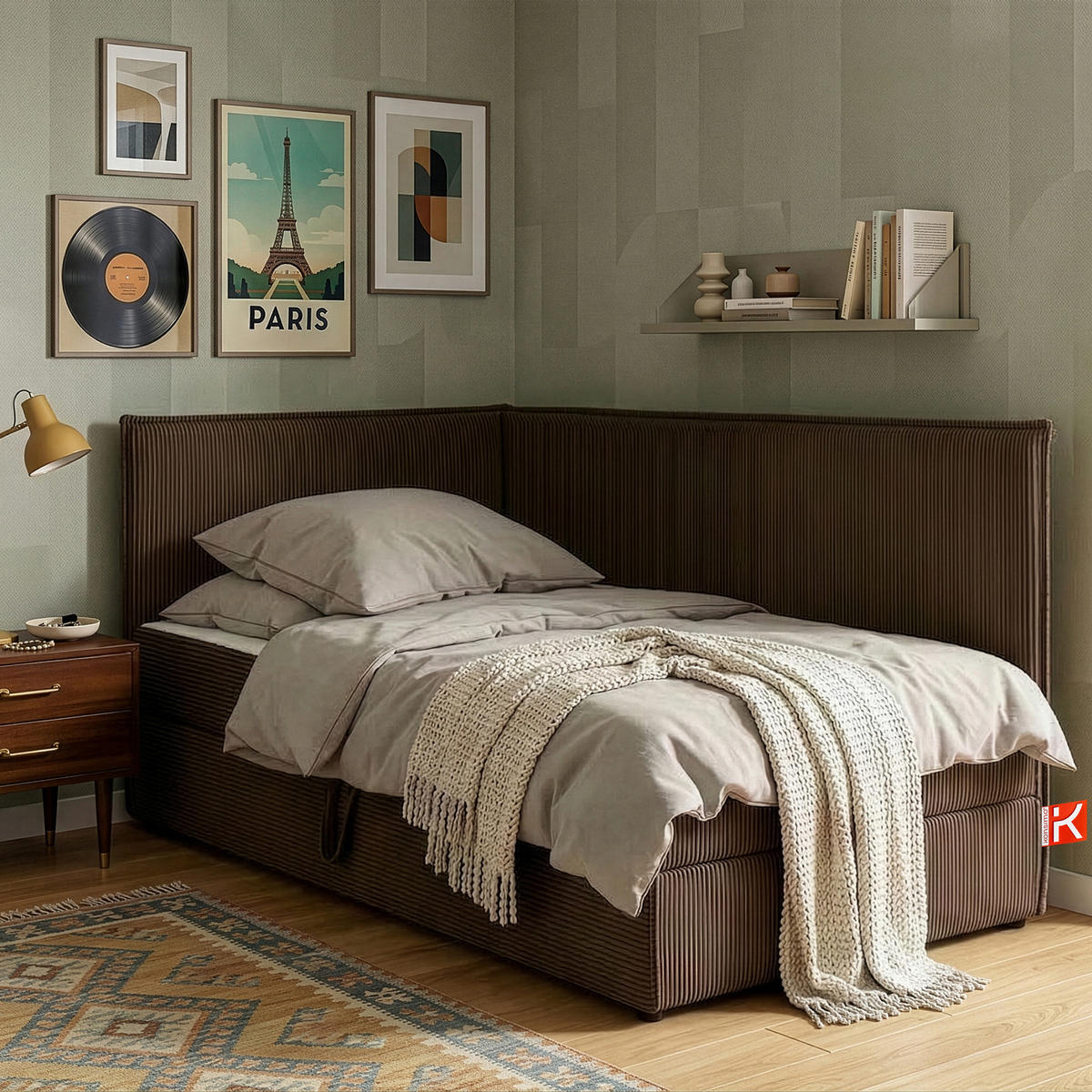 JUGENDBETT ROTI Einzelbett mit Bettkasten, 90x200cm, Bett mit Bonellmatratze, mit Rückenlehne - Dunkelbraun/Schwarz, Holz/Holzwerkstoff (92/200cm) - KONSIMO®