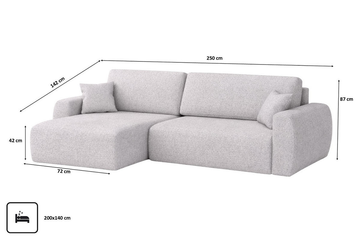 ECKSOFA Mit Schlaffunktion Ariel L, Chenille, Stoff Artico, Cement, Links - Hellgrau, Holz (250/142cm) - Kaiser Möbel