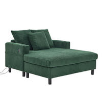 CHAISELONGUE 2-Sitzer Cord Smaragd mit LED, USB und Getränkehaltern - Jadegrün, Holzwerkstoff/Kunststoff (128/85/142cm) - WISHDOR
