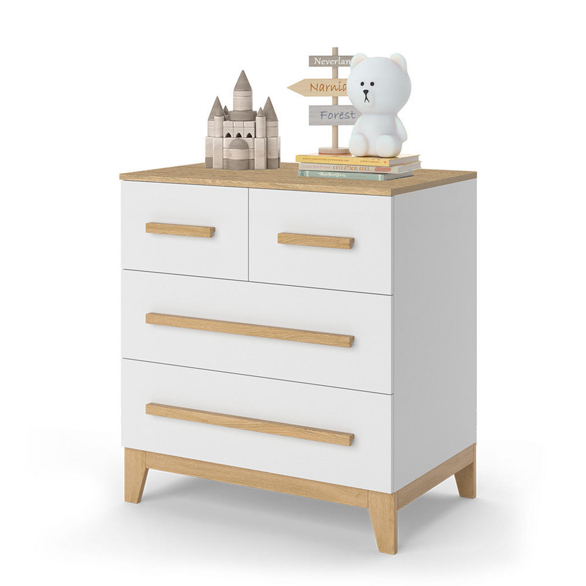 KOMMODE Malia Weiß/Eiche 80 x 88 cm mit 4 Schubladen - Eichefarben/Weiß, Holzwerkstoff (80/88/53.4cm) - VitaliSpa