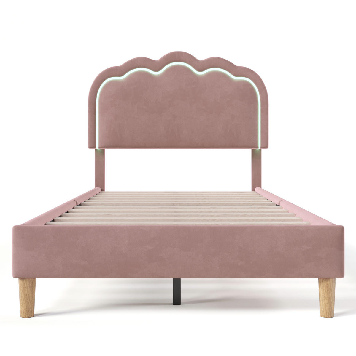 POLSTERBETT aus Samt 90x190 cm in Rosa mit LED-Beleuchtung - Rosa, Textil (90/200cm) - Modfu