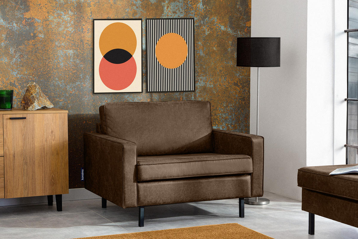 1,5-SITZER-SESSEL INVIA mit Armlehnen vintage, Lederoptik-Stoff, Dunkelbraun - Dunkelbraun/Schwarz, Textil (116/87/98cm) - KONSIMO®