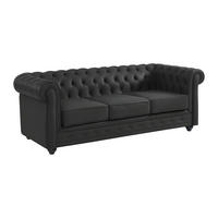 LEDERSOFA 3-Sitzer - Büffelleder - Schwarz - CHESTERFIELD - Schwarz, Leder (205/72/88cm) - Vente-Unique