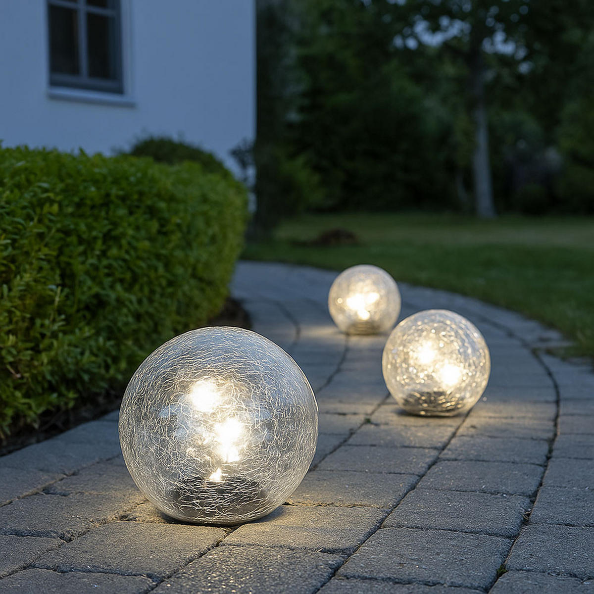 LED AUSSENLEUCHTE Solarkugel Klar Glas 3er Set - Klar, Glas (15/15/15cm)