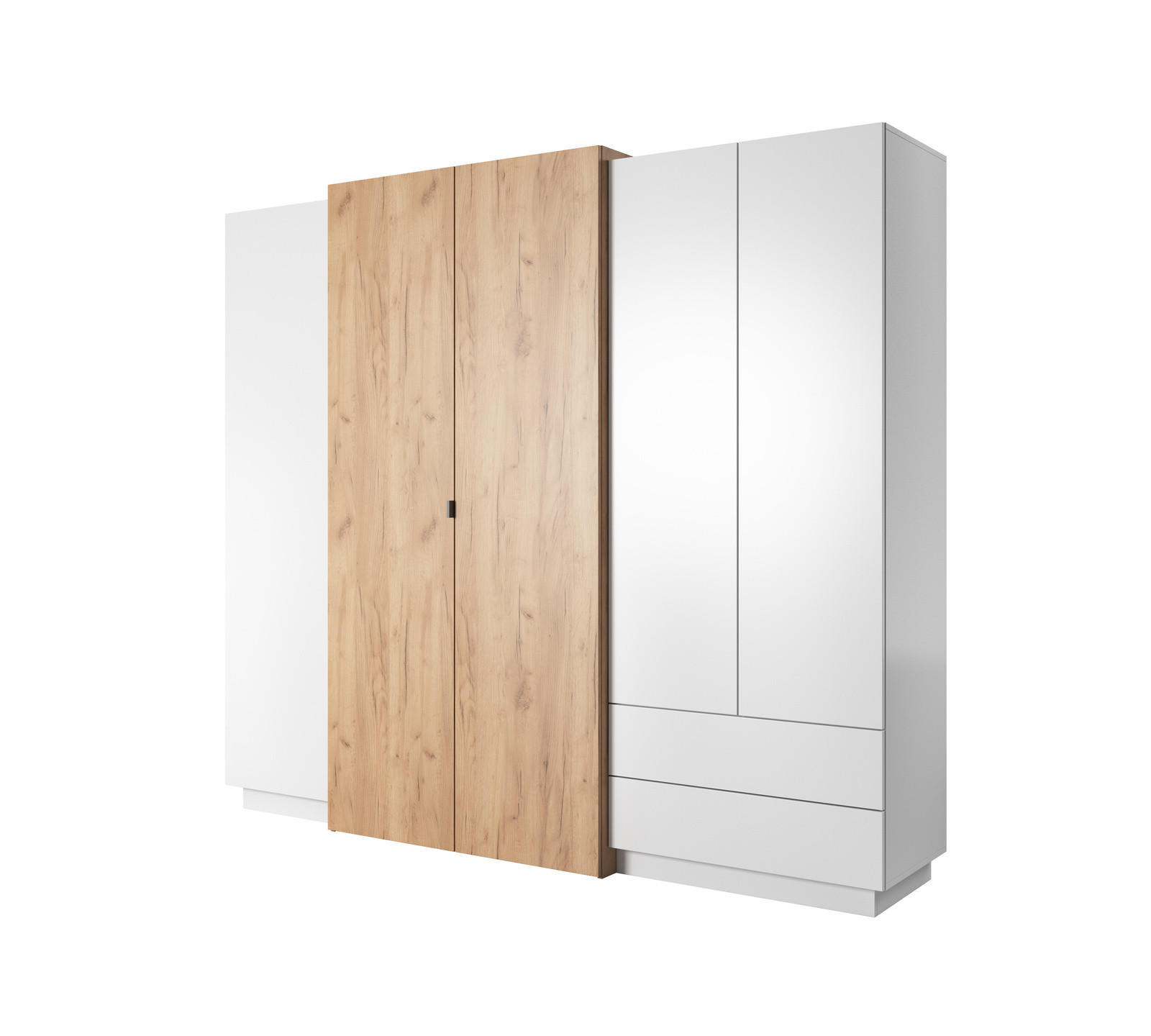 KLEIDERSCHRANK Viano H 230 cm Weiß / Eiche Craft Gold - mit Innenspiegel - Eichefarben/Weiß, Holz/Holzwerkstoff (230/202/52cm) - Ravio