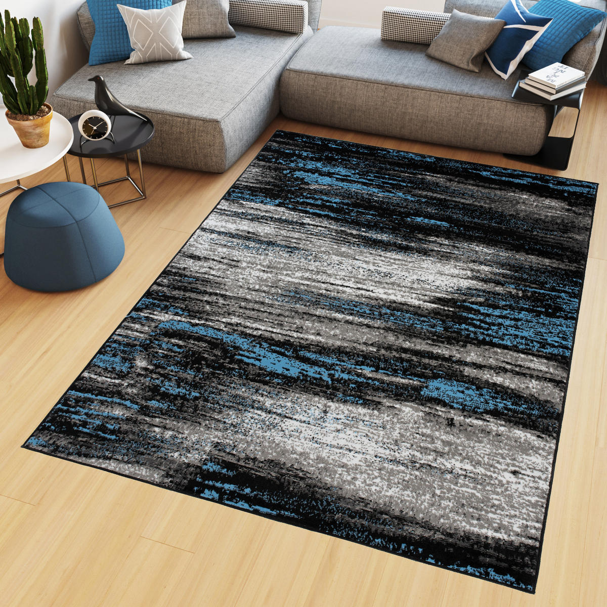 TEPPICH MAYA Blau Verwischt Streifen Meliert 250/300 cm - Blau, Textil (250/300cm) - Tapiso