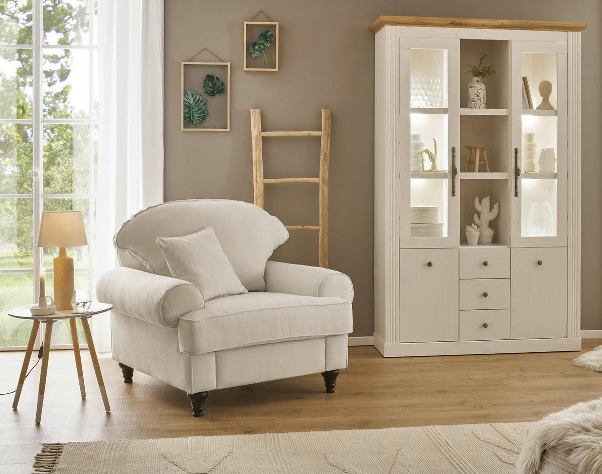 SESSEL beige Landhaus, Loungesessel 110 cm - Beige/Braun, Holz/Textil (110/95/100cm) - Furn.Design