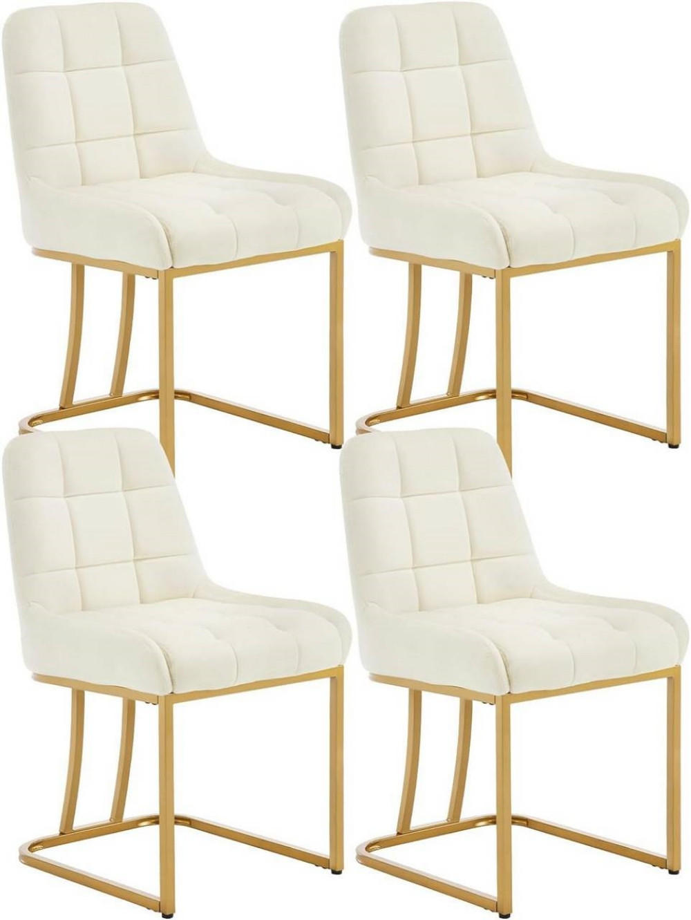 ESSZIMMERSTUHL 4er Set Beine in Bogenform, Samt, Creme - Goldfarben/Creme, Kunststoff/Textil (47.5/84/57.5cm) - Woltu