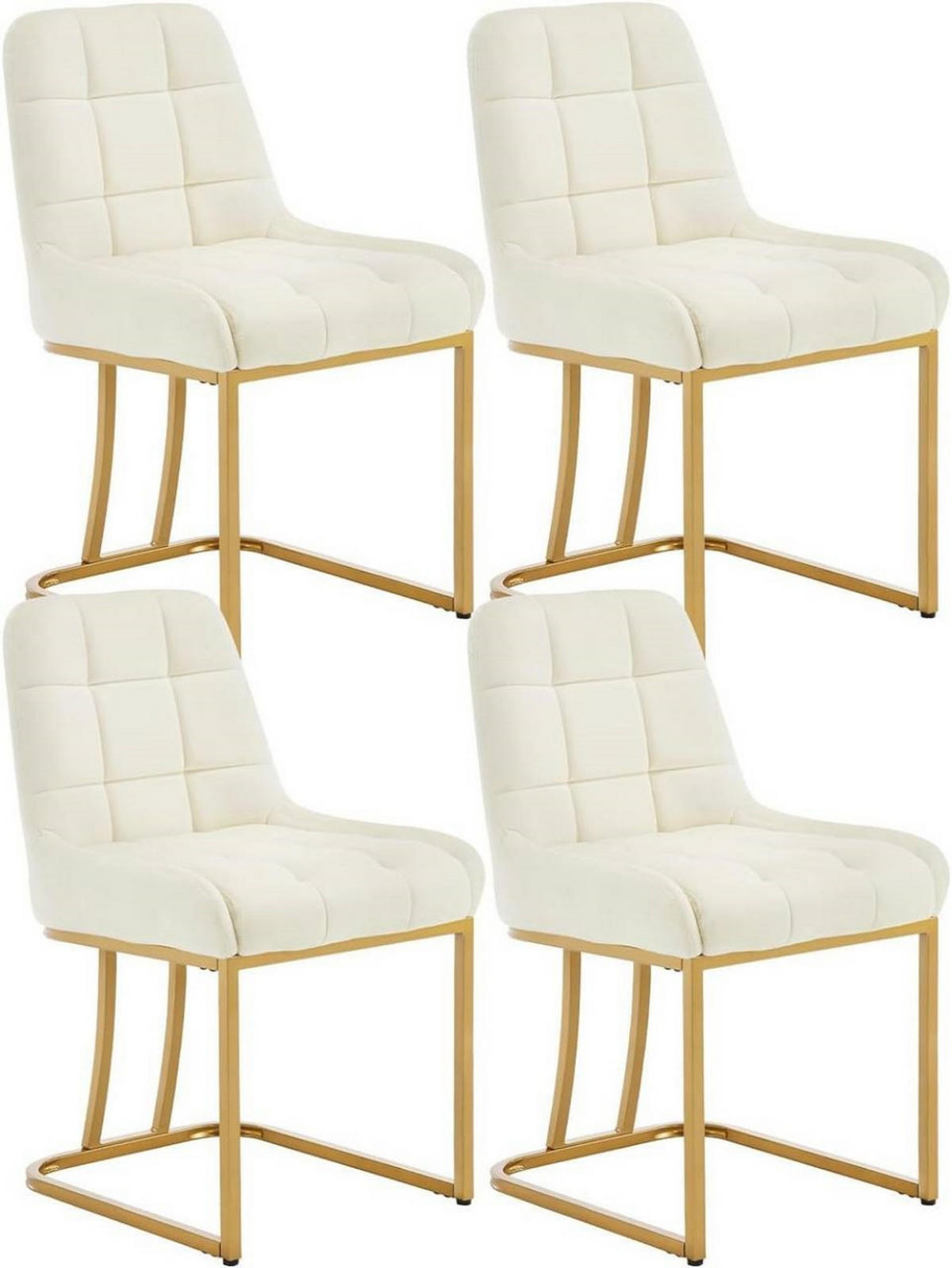 ESSZIMMERSTUHL 4er Set Beine in Bogenform, Samt, Creme - Goldfarben/Creme, Kunststoff/Textil (47.5/84/57.5cm) - Woltu