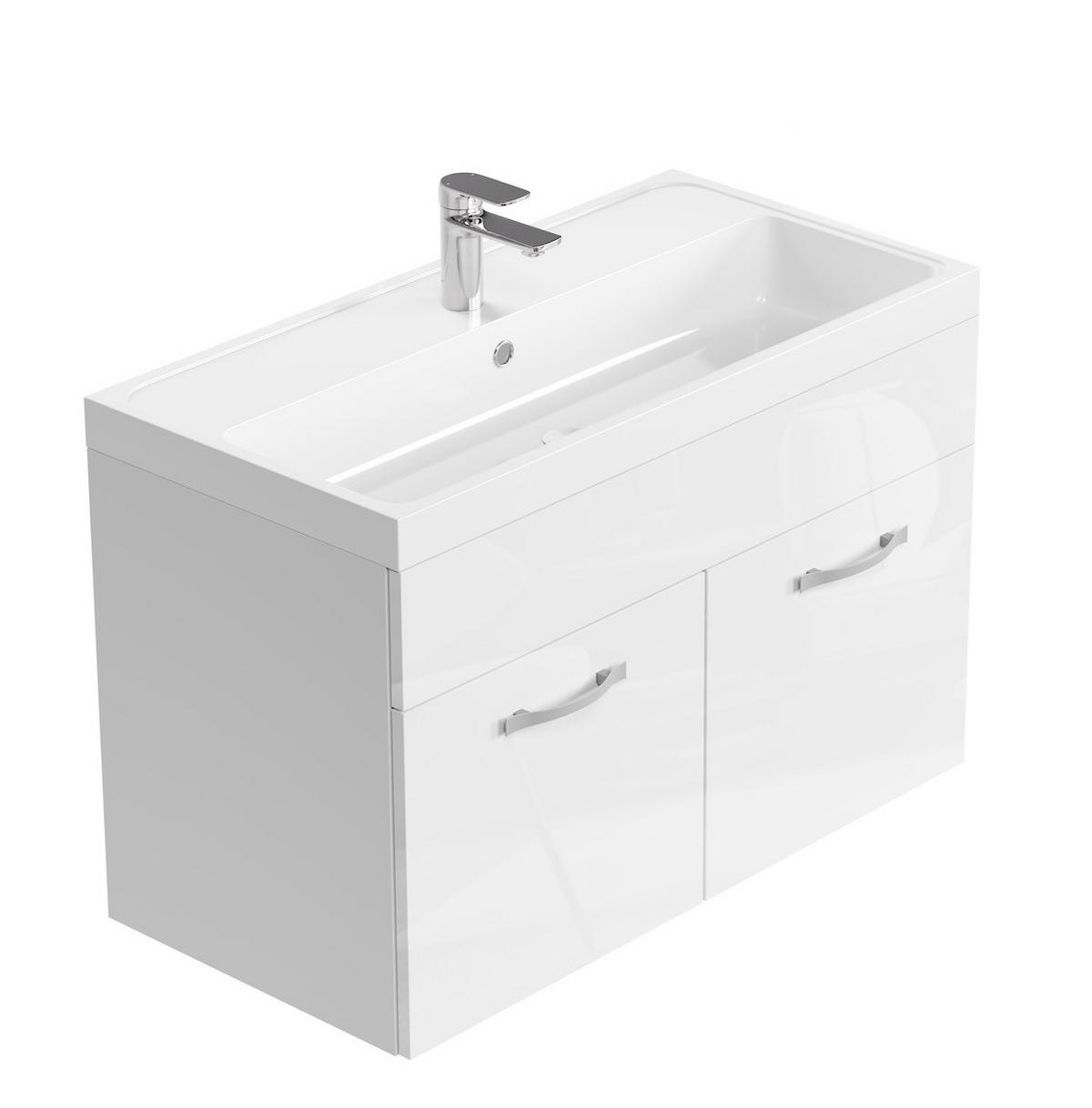 BADMÖBEL-SET Paso 2 Teile Weiß Hochglanz - 80 x 35 x 55 cm - Weiß, Holz (80/55/40cm) - Badplaats