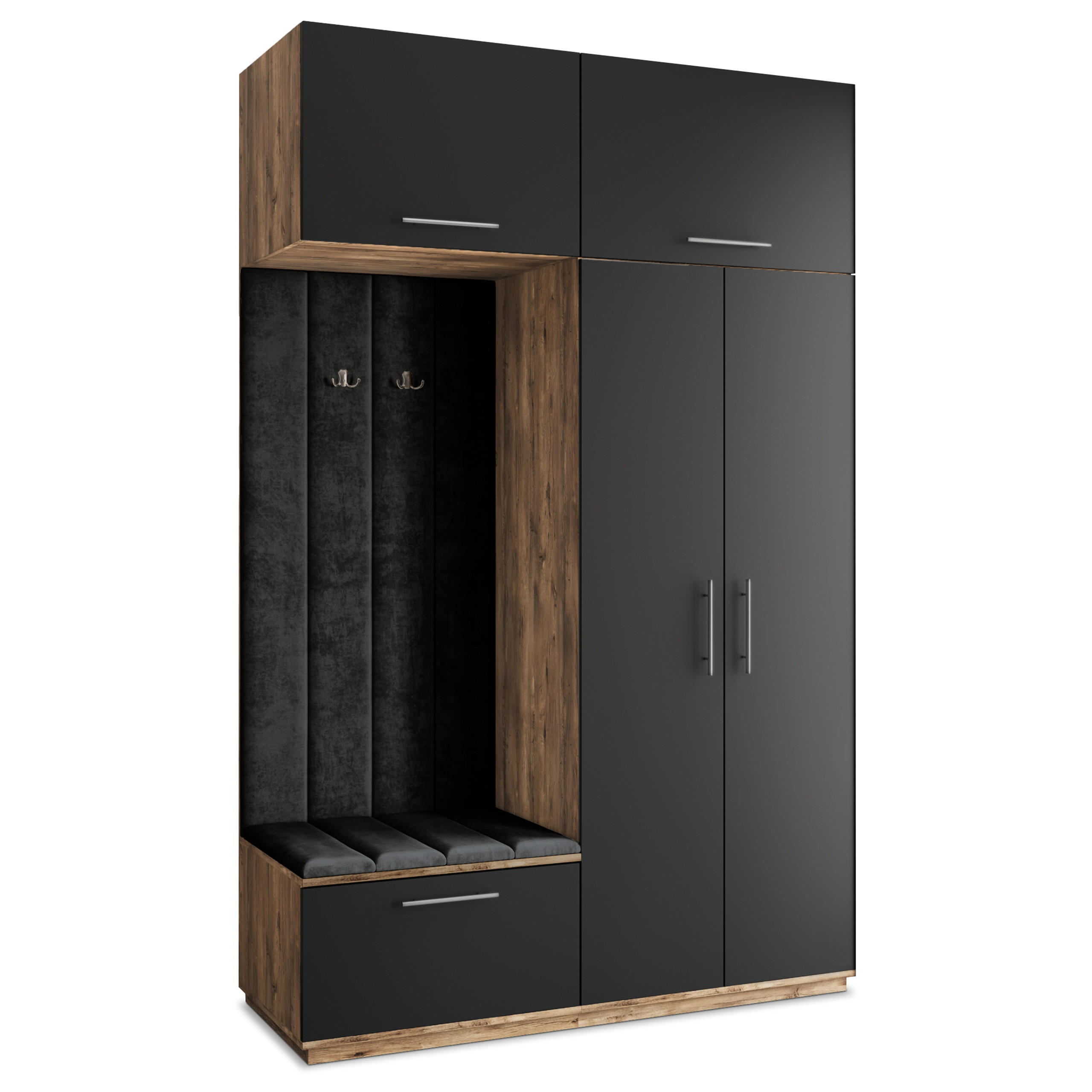 Masseno Garderobenschrank Eiche, Schwarz, Schwarz 150x240x60 cm