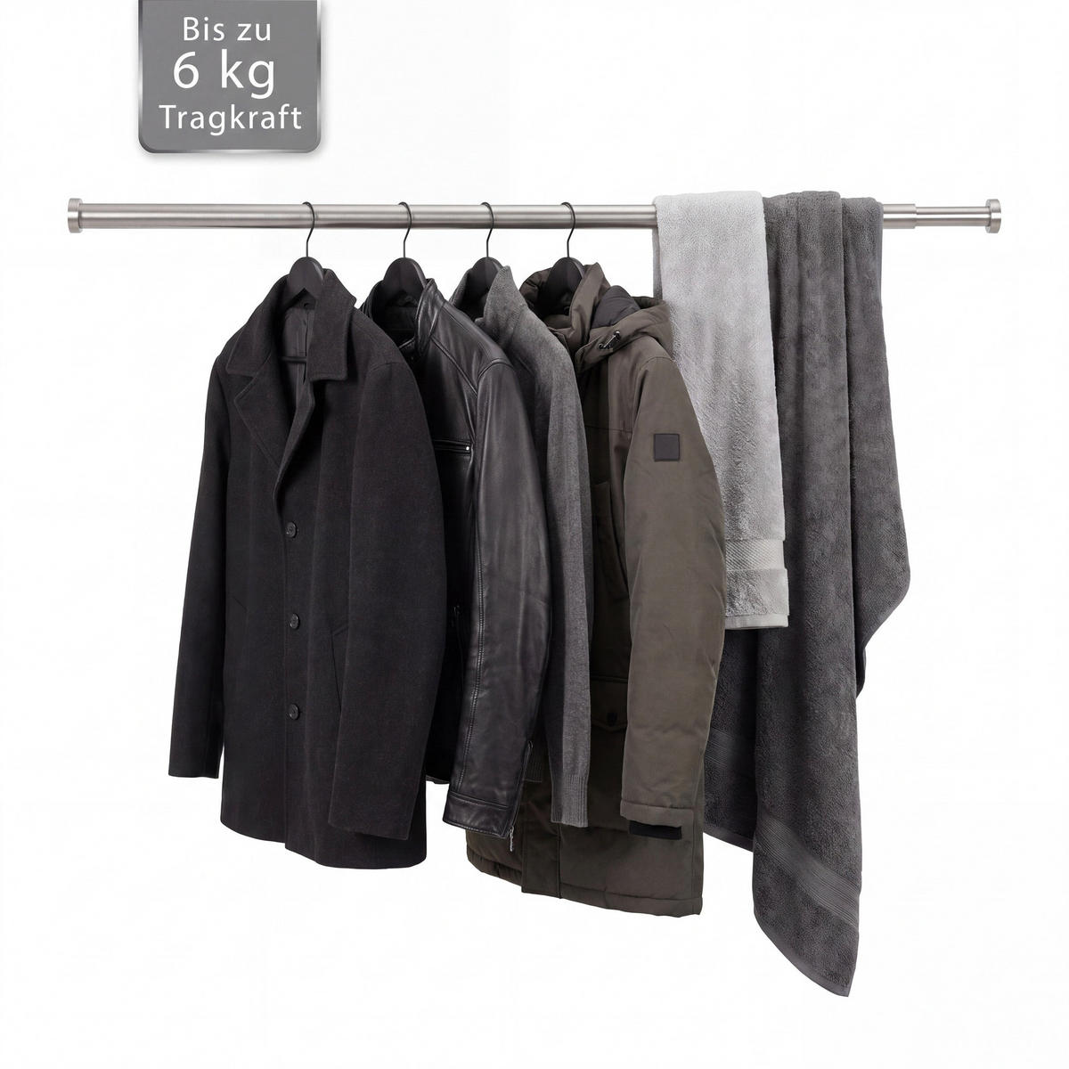 DUSCHVORHANGSTANGE ohne Bohren ausdrehbare Teleskop-Klemmstange aus Metall 125-220cm - Silberfarben, Metall (125cm) - Deco-Raum