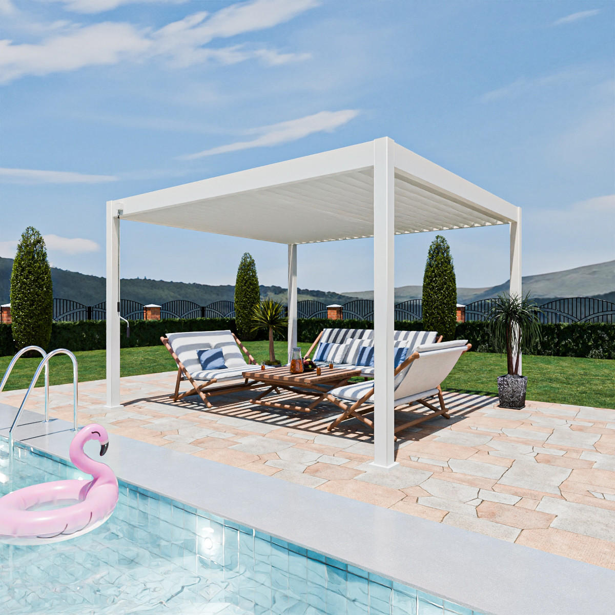 PERGOLA Terrassenüberdachung Superior Aluminium freistehend | 3,6 x 4 M | Lamellendach weiß - Weiß, Metall (400/255/360cm) - PergoLine