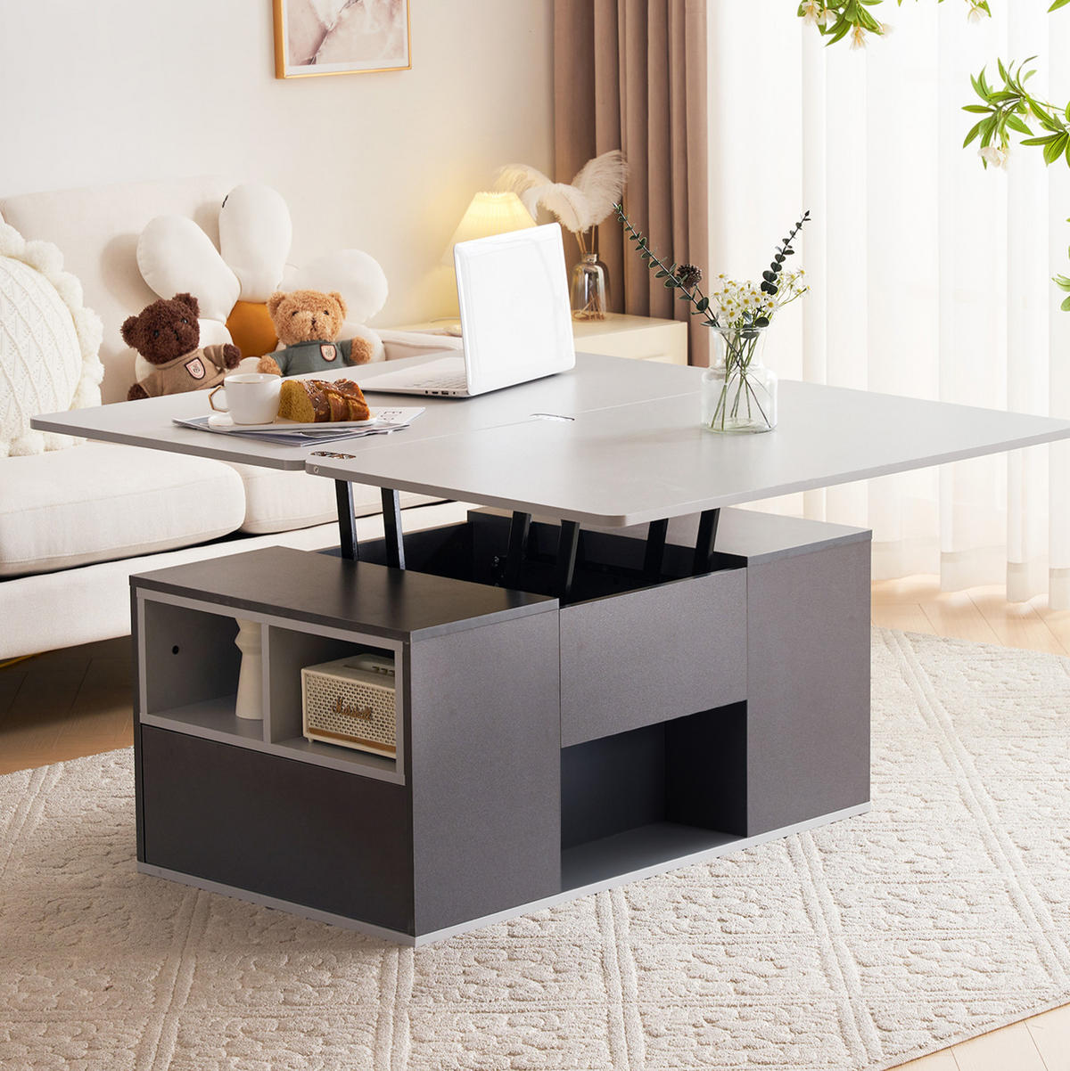 COUCHTISCH 100/51 cm grau aus Spanplatte mit höhenverstellbarer Tischplatte - Grau, Holzwerkstoff (100/51/47cm) - OKMYHOME