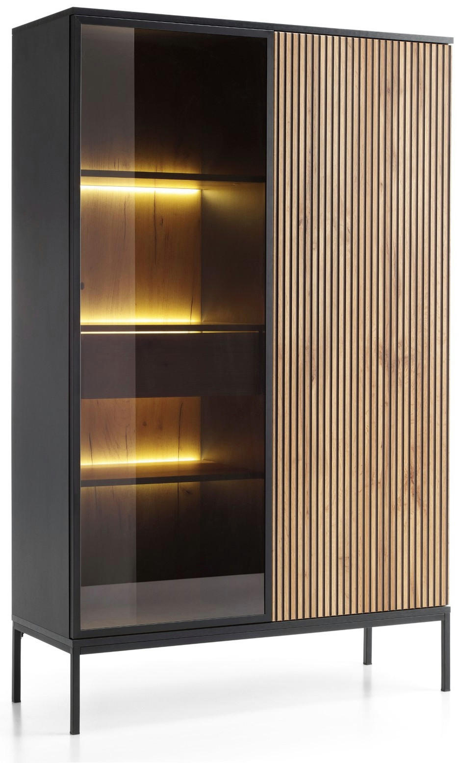 VITRINENSCHRANK 160 cm Haller, Led, Schubladen, Braun - Braun, Holz (104/166/39cm) - Emporius