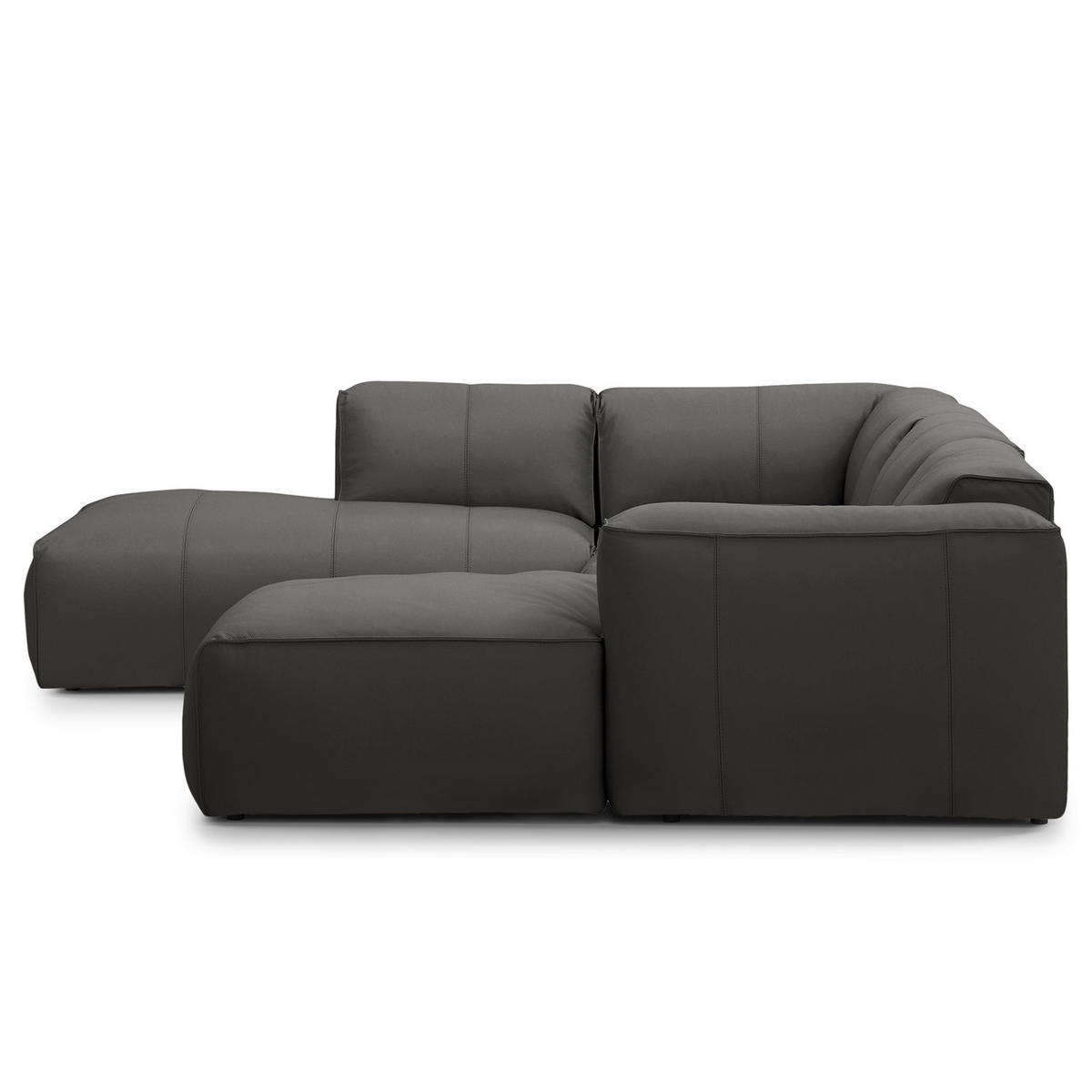 WOHNLANDSCHAFT mit Longchair - Schwarz/Grau, Leder/Kunststoff (325/71/235cm) - home24